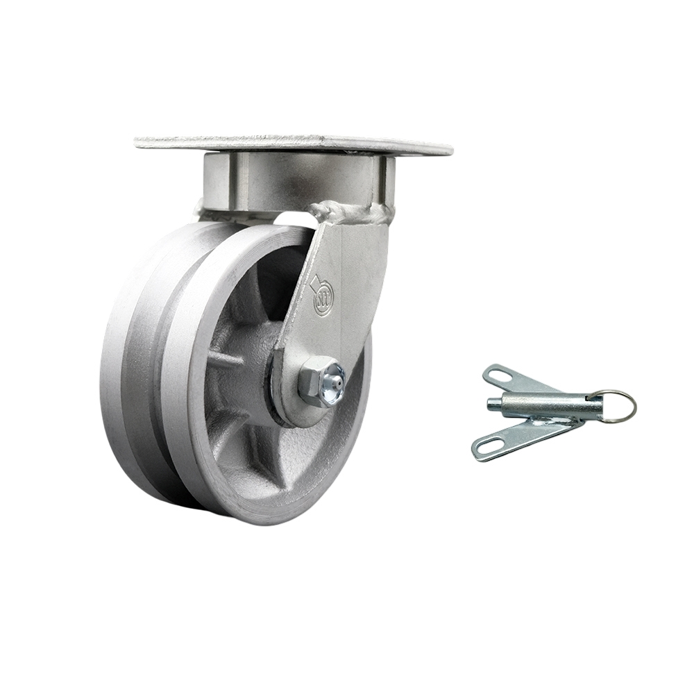 Kingpinless V Groove Semi Steel Swivel Top Plate Caster w/5" x 2" Silver Wheel & Bolt on Swivel Lock - 1100 lbs Capacity/Caster - Service Caster Brand — photo 1