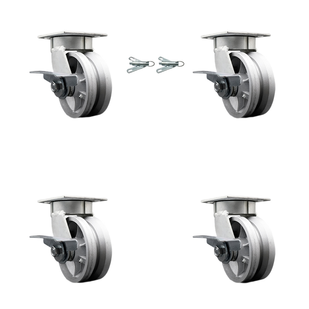 Heavy Duty Kingpinless Swivel Caster Set of 4 with 5 Inch V-Groove Semi Steel Wheels and Bronze Bearings-Include 2 Swivel with Brake & Bolt on Swivel Lock and 2 Swivel with Brake- Service Caster Brand — photo 1