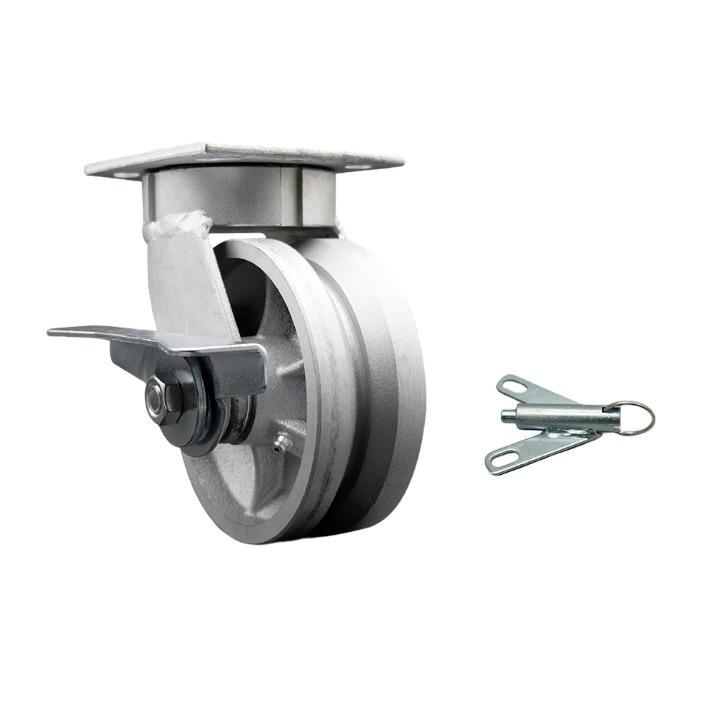 Heavy Duty Kingpinless Swivel Top Plate Caster with Side Lock Brake&Bolt on Swivel Lock and 5 Inch V-Groove Semi Steel Cast Iron Wheel with Bronze Bearing-1,100lbs Capacity/Caster-Service Caster Brand — photo 1