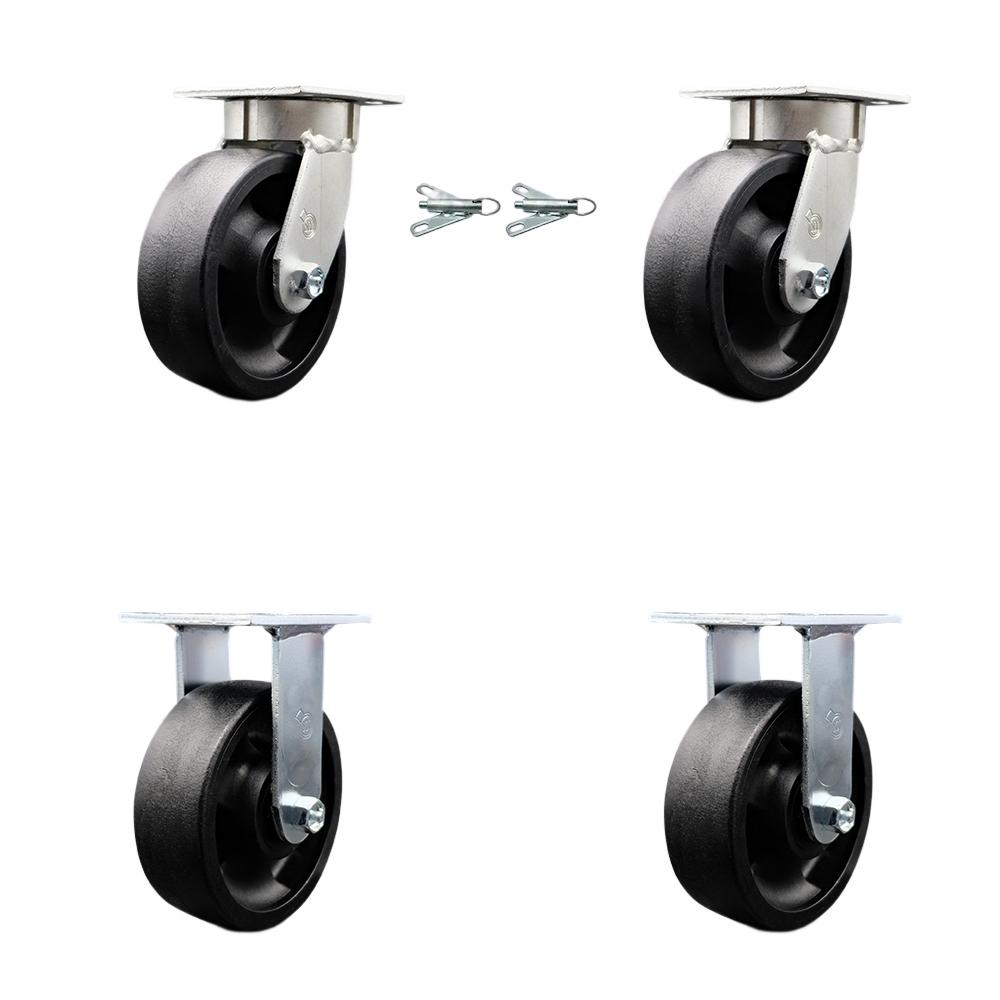 Kingpinless Glass Filled Nylon Swivel Top Plate Caster Set of 4 w/6" x 2" Black Wheels - Includes 2 Swivel with Bolt on Swivel Locks & 2 Rigid - 5000 lbs Total Capacity - Service Caster Brand — photo 1