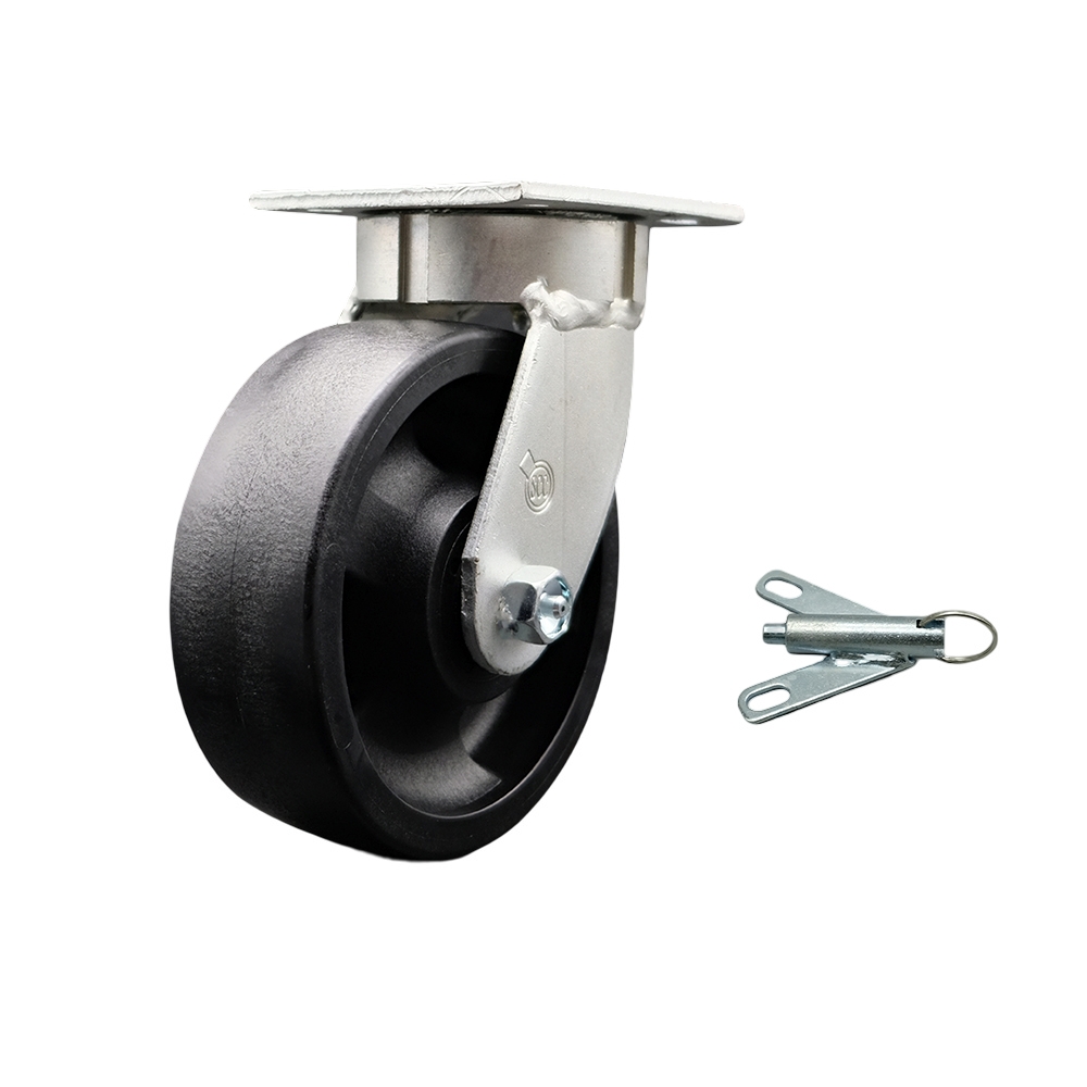 Kingpinless Glass Filled Nylon Swivel Top Plate Caster w/6" x 2" Black Wheel & Bolt on Swivel Lock - 1250 lbs Capacity/Caster - Service Caster Brand — photo 1