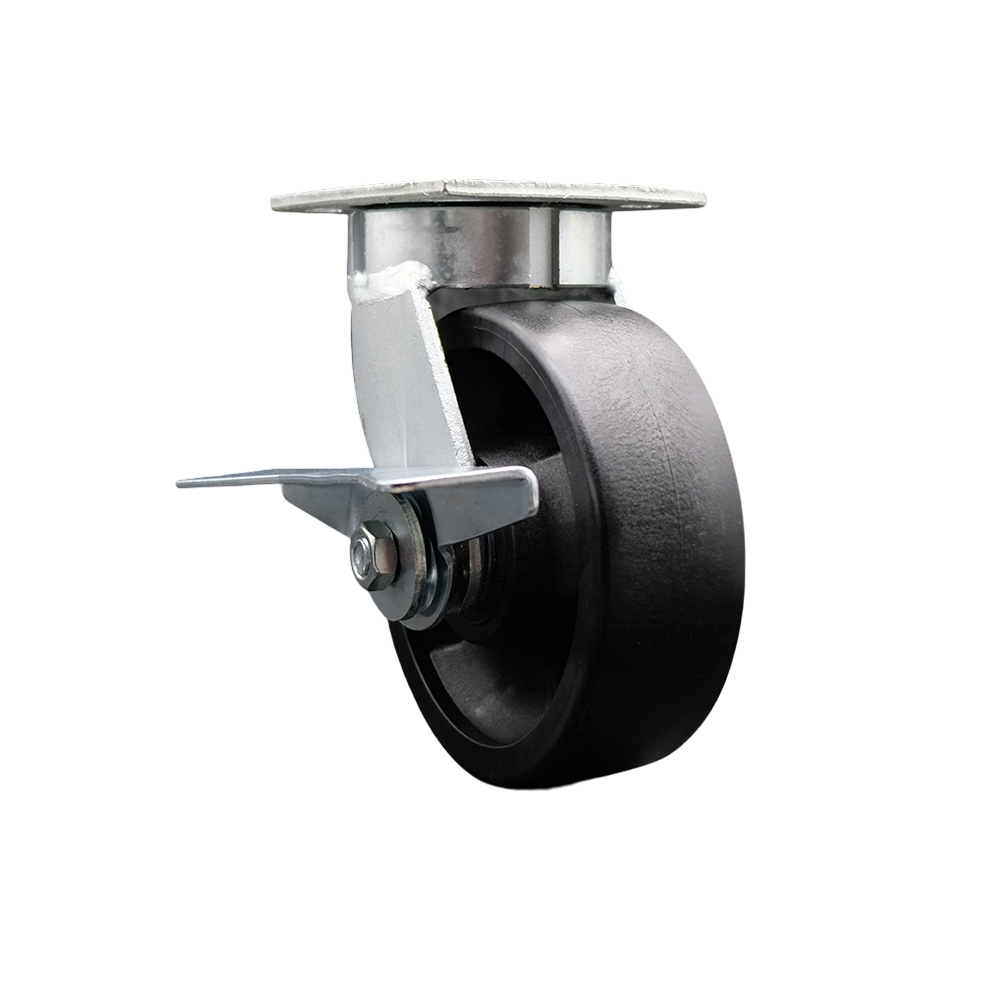 Kingpinless Glass Filled Nylon Swivel Top Plate Caster w/6" x 2" Black Wheel & Side Lck Brake - 1250 lbs Capacity/Caster - Service Caster Brand — photo 1