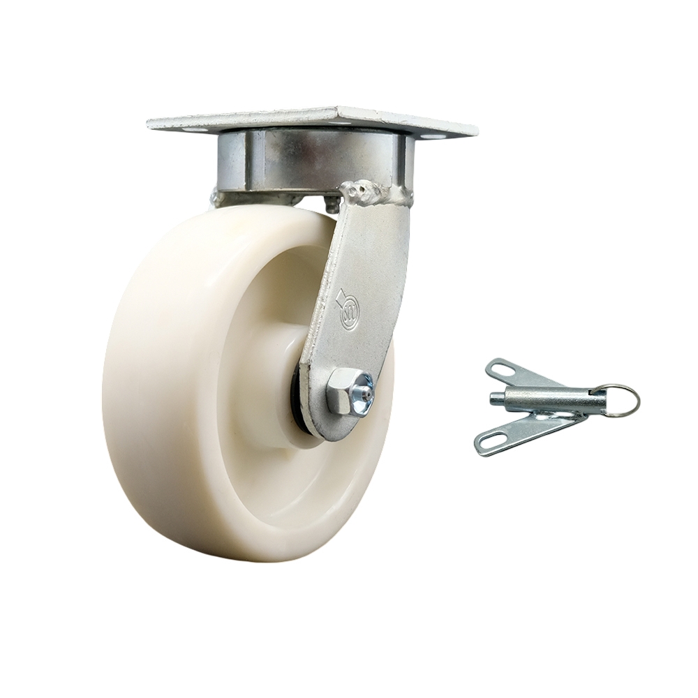 Kingpinless Nylon Swivel Top Plate Caster w/6" x 2" White Wheel & Bolt on Swivel Lock - 1250 lbs Capacity/Caster - Service Caster Brand — photo 1