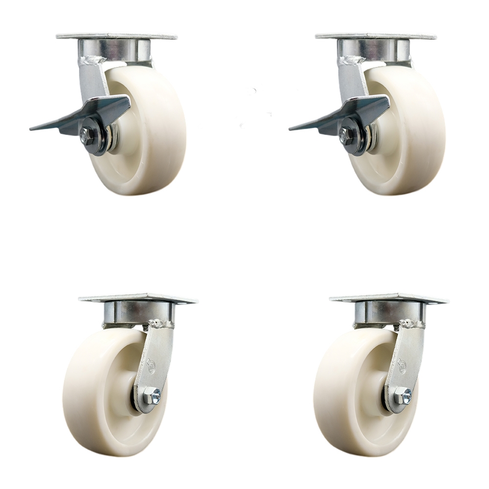 Heavy Duty Kingpinless Swivel Caster Set with 6 Inch Nylon Wheels and Ball Bearings - Includes 2 Swivel with Brakes and Bolt on Swivel Locks and 2 Swivel with Swivel Locks - Service Caster Brand — photo 1