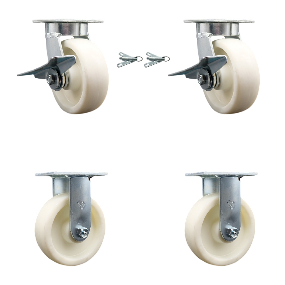 Heavy Duty Kingpinless Swivel Caster Set of 4 with 6 Inch Nylon Wheels and Ball Bearings - Includes 2 Swivel with Brakes and Bolt on Swivel Locks and 2 Rigid - Service Caster Brand — photo 1