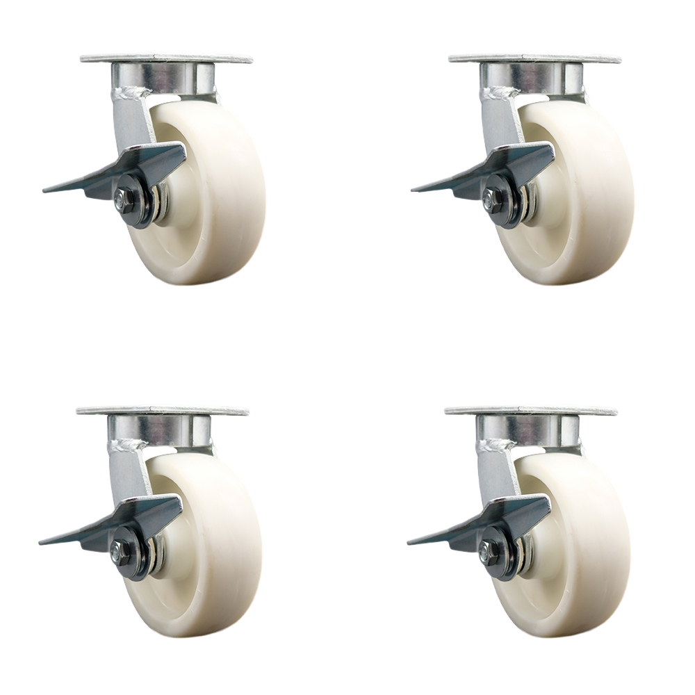 Heavy Duty Kingpinless Swivel Caster Set of 4 with 6 Inch Nylon Wheels and Ball Bearings - Includes 4 Swivel with Side Lock Brakes and Bolt on Swivel Locks - Service Caster Brand — photo 1