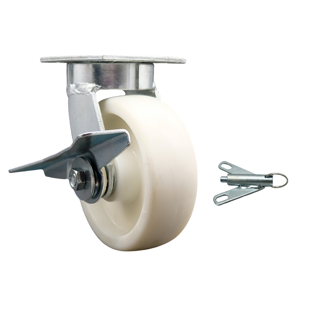 Heavy Duty Kingpinless Swivel Top Plate Caster with Side Lock Brake and Bolt on Swivel Lock and 6 Inch Nylon Wheel with Ball Bearings - 1,250 lbs. Capacity/Caster - Service Caster Brand — photo 1