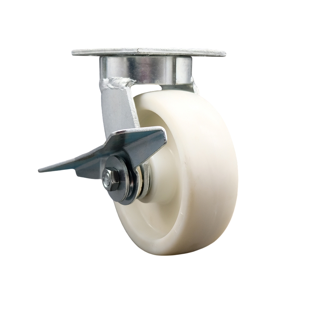 Heavy Duty Kingpinless Swivel Top Plate Caster with Side Lock Brake and 6 Inch Nylon Wheel with Ball Bearings - 1,250 lbs. Capacity/Caster - Service Caster Brand — photo 1