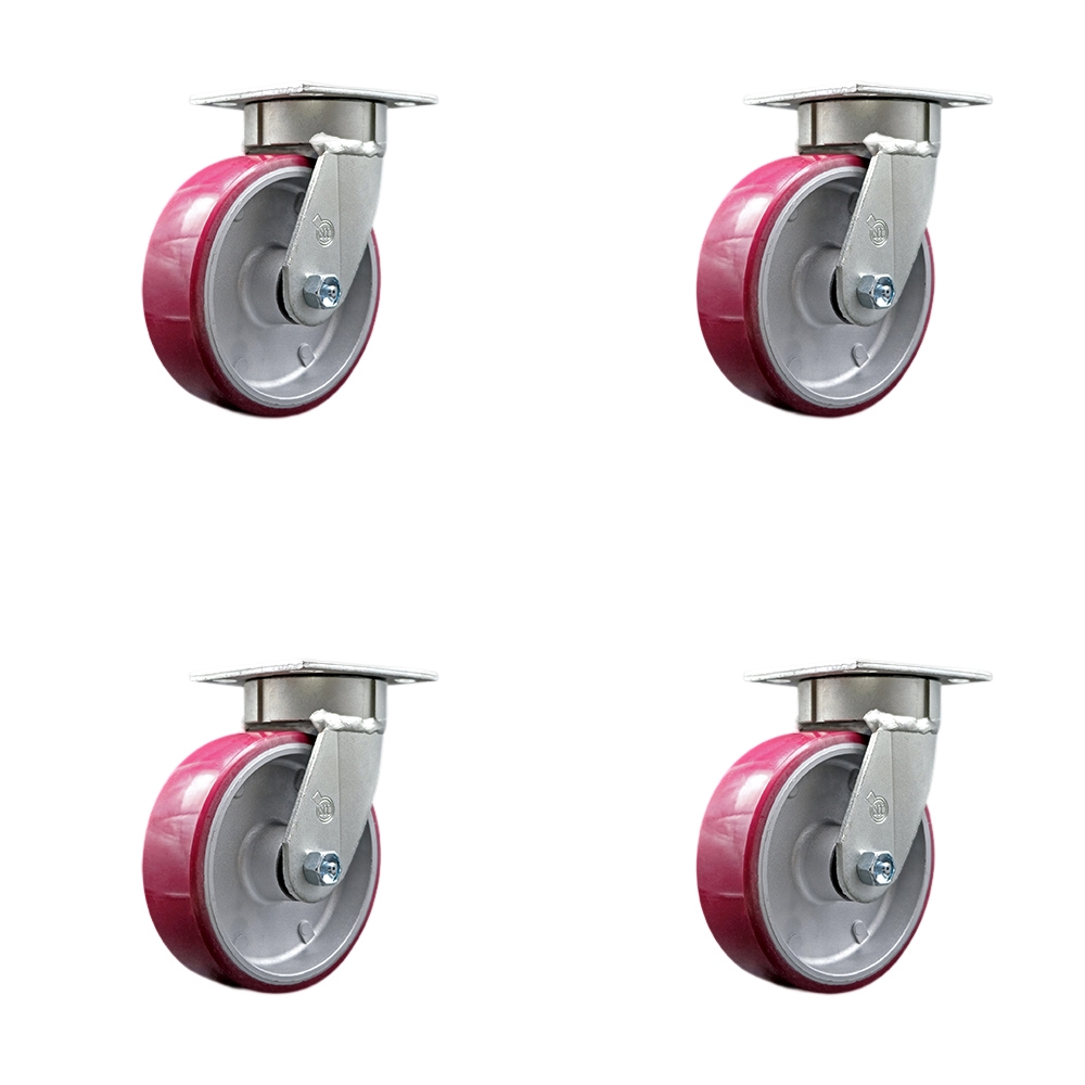 Heavy Duty Kingpinless Swivel Caster Set of 4 with 6 Inch Polyurethane on Aluminum Wheels and Ball Bearings - Includes 4 Swivel - 4,800 lbs. Total Capacity - Service Caster Brand — photo 1