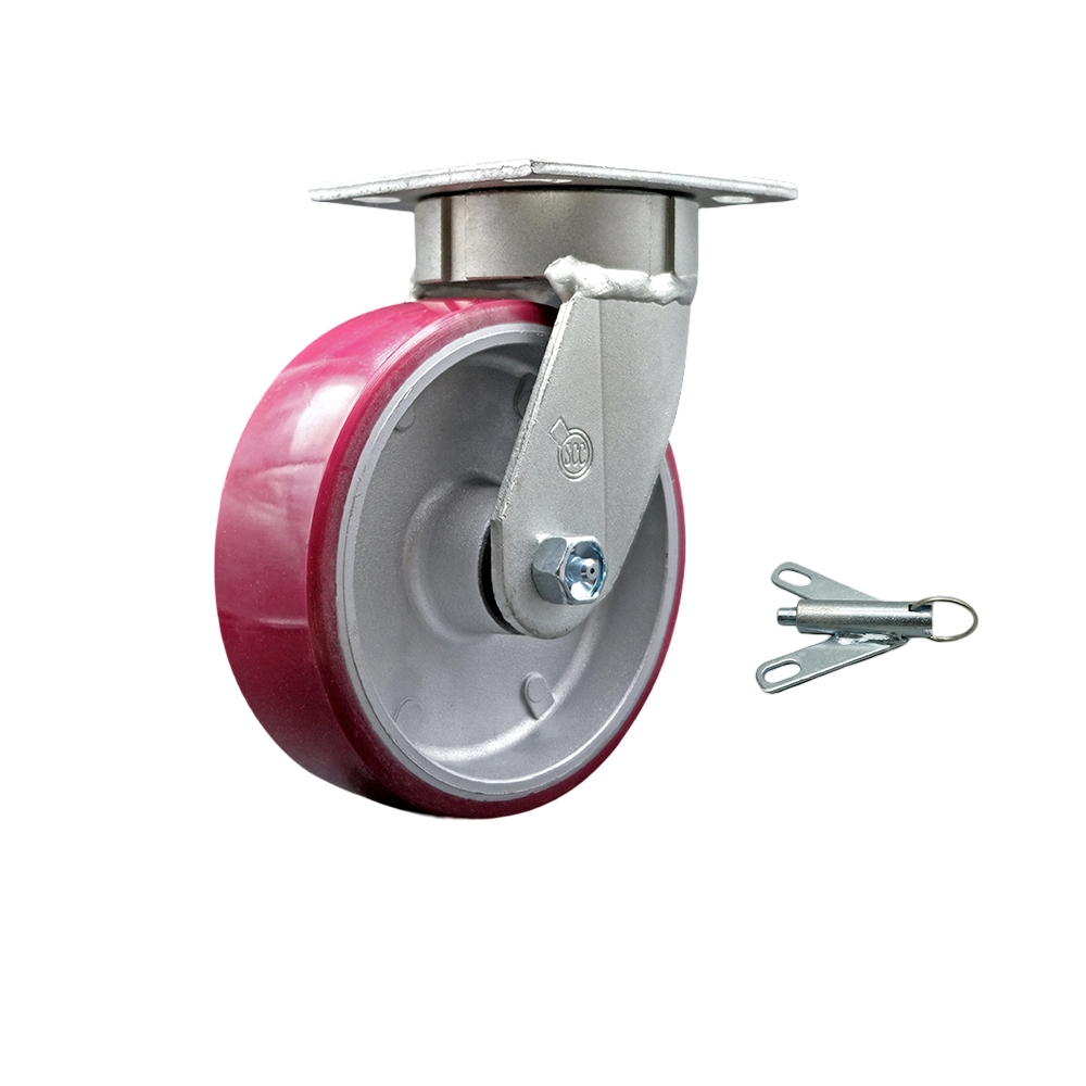 Kingpinless Polyurethane on Aluminum Swivel Top Plate Caster w/6" x 2" Maroon Wheel & Bolt on Swivel Lock - 1200 lbs Capacity/Caster - Service Caster Brand — photo 1