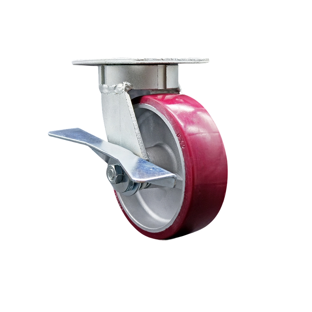 Heavy Duty Kingpinless Swivel Top Plate Caster with Side Lock Brake and 6 Inch Polyurethane on Aluminum Wheel with Ball Bearings - 1,200 lbs. Capacity/Caster - Service Caster Brand — photo 1