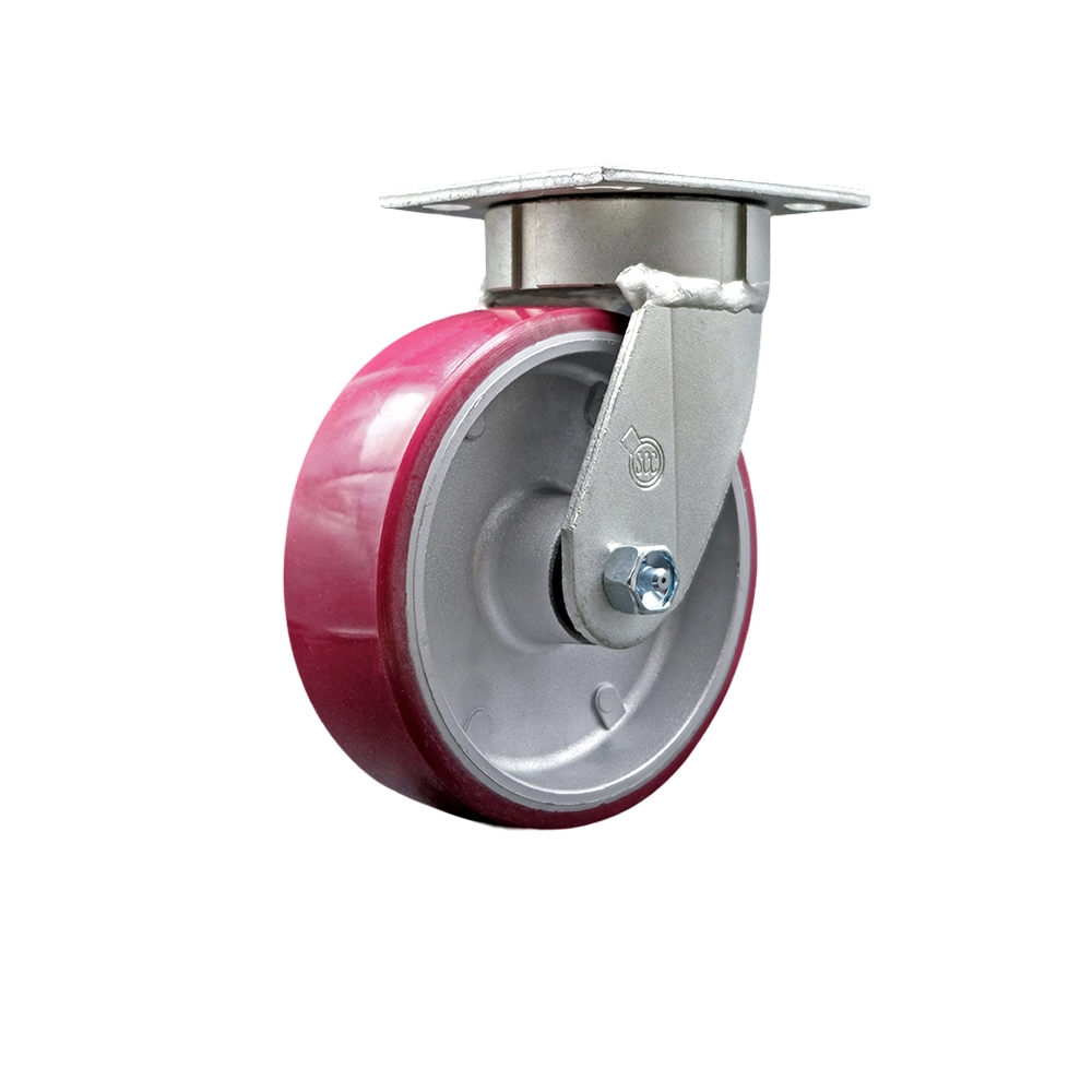 Heavy Duty Kingpinless Swivel Top Plate Caster with 6 Inch Polyurethane on Aluminum Wheel and Ball Bearings - 1,200 lbs. Capacity/Caster - Service Caster Brand — photo 1