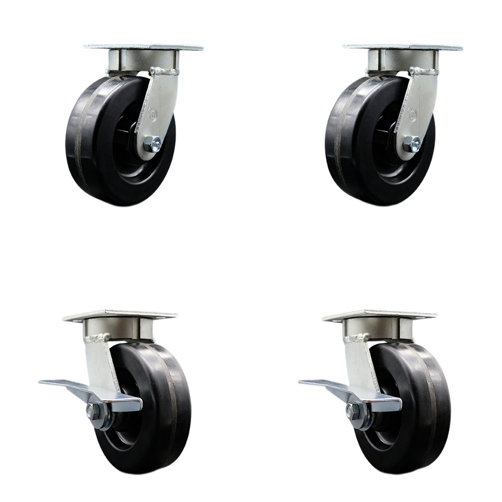 Heavy Duty Kingpinless Swivel Caster Set of 4 with 6 Inch Phenolic Wheels and Ball Bearings - Includes 2 Swivel with Brakes and 2 Swivel - 4,800 lbs. Total Capacity - Service Caster Brand — photo 1