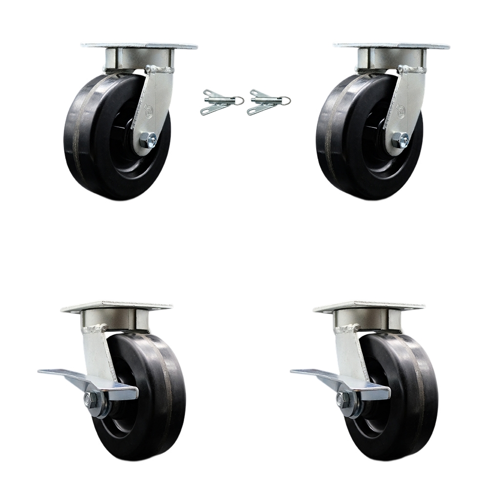 Heavy Duty Kingpinless Swivel Caster Set of 4 with 6 Inch Phenolic Wheels and Ball Bearings - Includes 2 Swivel with Bolt on Swivel Locks and 2 Swivel with Brakes - Service Caster Brand — photo 1