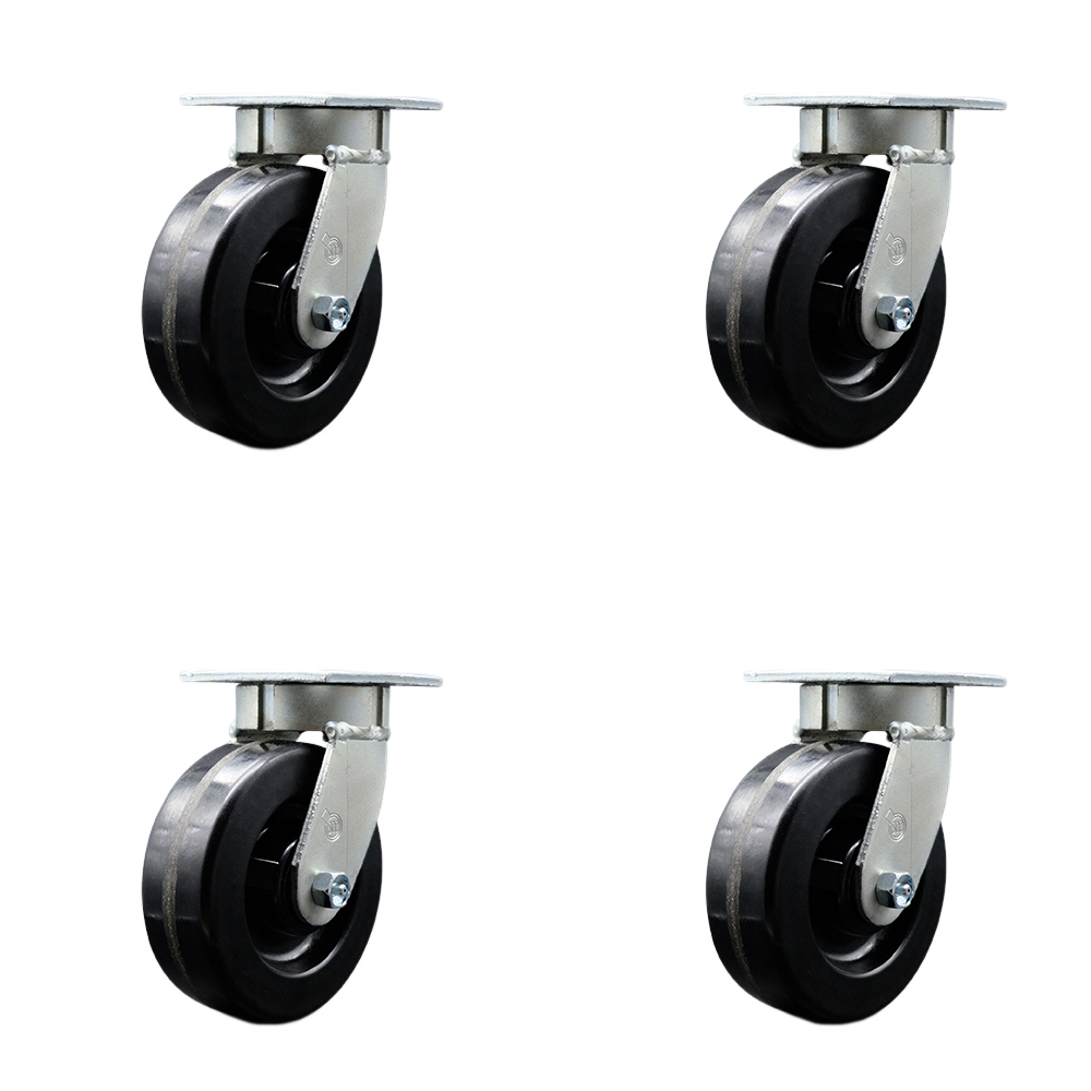 Heavy Duty Kingpinless Swivel Caster Set of 4 with 6 Inch Phenolic Wheels and Ball Bearings - Includes 4 Swivel with Bolt on Swivel Locks - 4,800lbs. Total Capacity - Service Caster Brand — photo 1