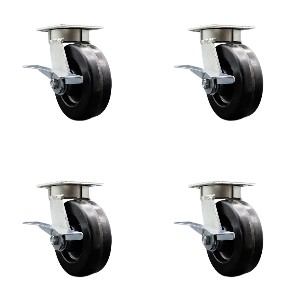Heavy Duty Kingpinless Swivel Caster Set of 4 with 6 Inch Phenolic Wheels and Ball Bearings - Includes 4 Swivel with Side Lock Brakes - 4,800 lbs. Total Capacity - Service Caster Brand — photo 1