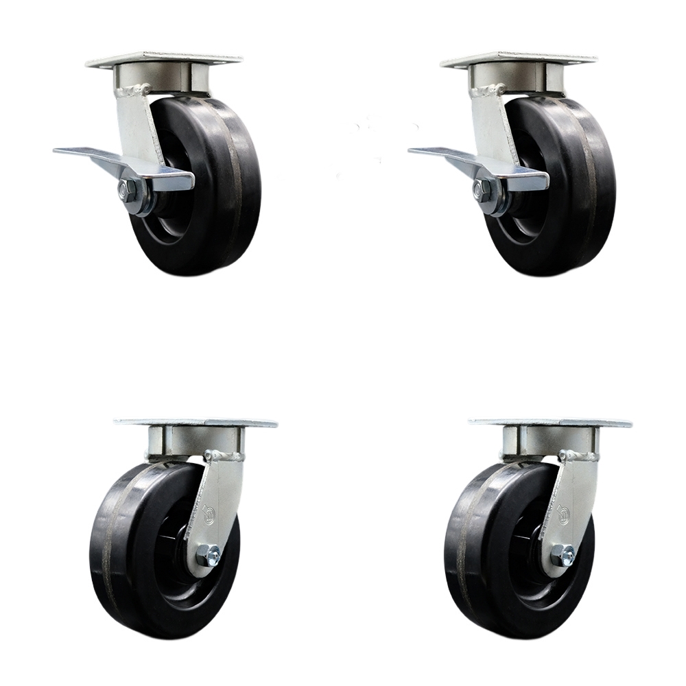 Heavy Duty Kingpinless Swivel Caster Set with 6 Inch Phenolic Wheels and Ball Bearings - Includes 2 Swivel with Brakes and Bolt on Swivel Locks and 2 Swivel with Swivel Locks - Service Caster Brand — photo 1