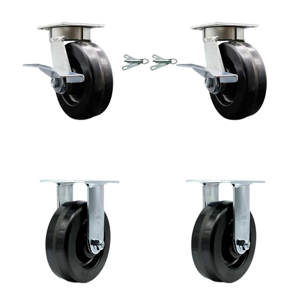 Heavy Duty Kingpinless Swivel Caster Set of 4 with 6 Inch Phenolic Wheels and Ball Bearings - Includes 2 Swivel with Brakes and Bolt on Swivel Locks and 2 Rigid - Service Caster Brand — photo 1