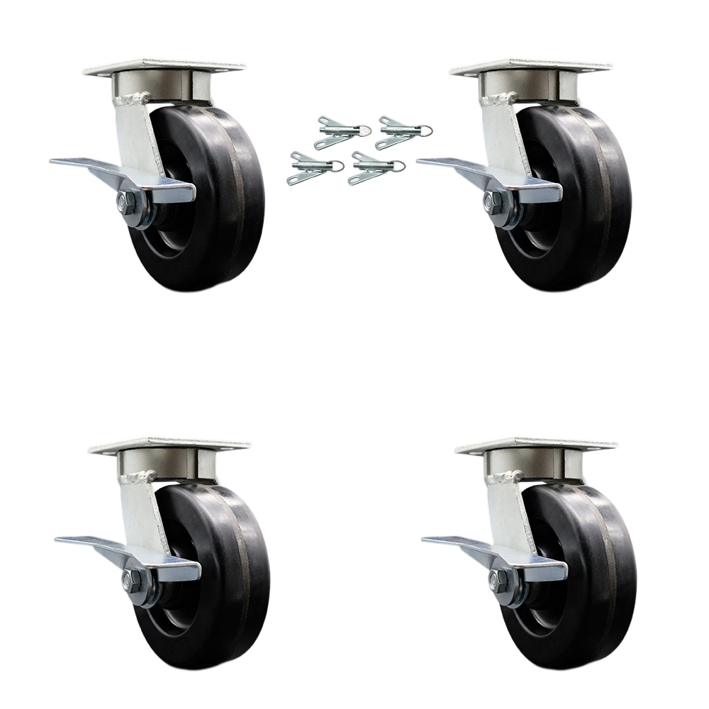 Heavy Duty Kingpinless Swivel Caster Set of 4 with 6 Inch Phenolic Wheels and Ball Bearings - Includes 4 Swivel with Side Lock Brakes and Bolt on Swivel Locks - Service Caster Brand — photo 1