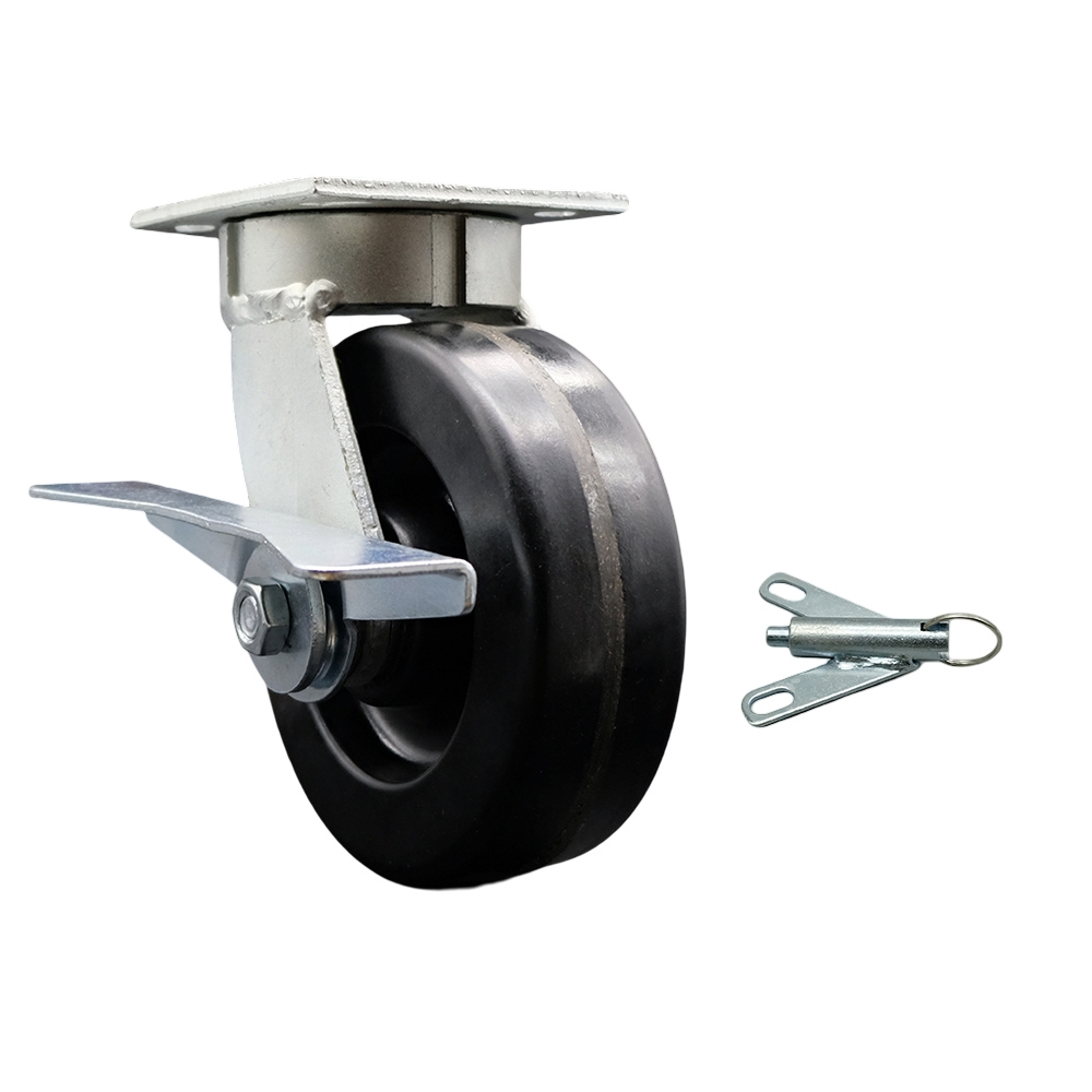 Heavy Duty Kingpinless Swivel Top Plate Caster with Side Lock Brake and Bolt on Swivel Lock and 6 Inch Phenolic Wheel with Ball Bearings - 1,200 lbs. Capacity/Caster - Service Caster Brand — photo 1