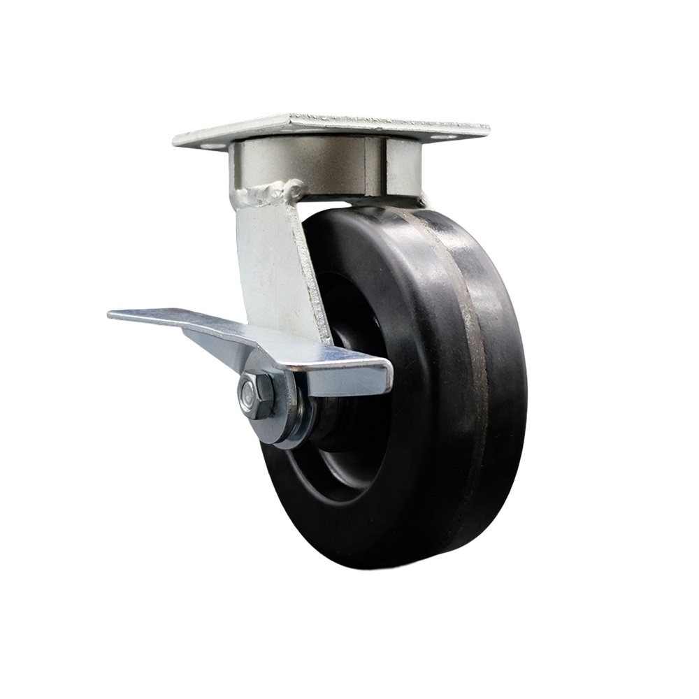 Heavy Duty Kingpinless Swivel Top Plate Caster with Side Lock Brake and 6 Inch Phenolic Wheel with Ball Bearings - 1,200 lbs. Capacity/Caster - Service Caster Brand — photo 1