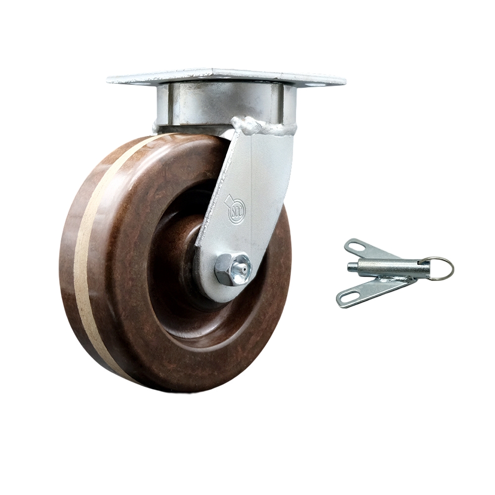 Heavy Duty Kingpinless Swivel Top Plate Caster with Bolt on Swivel Lock and 6 Inch High Temperature Glass Filled Nylon Wheel - 1,100 lbs. Capacity/Caster - Service Caster Brand — photo 1