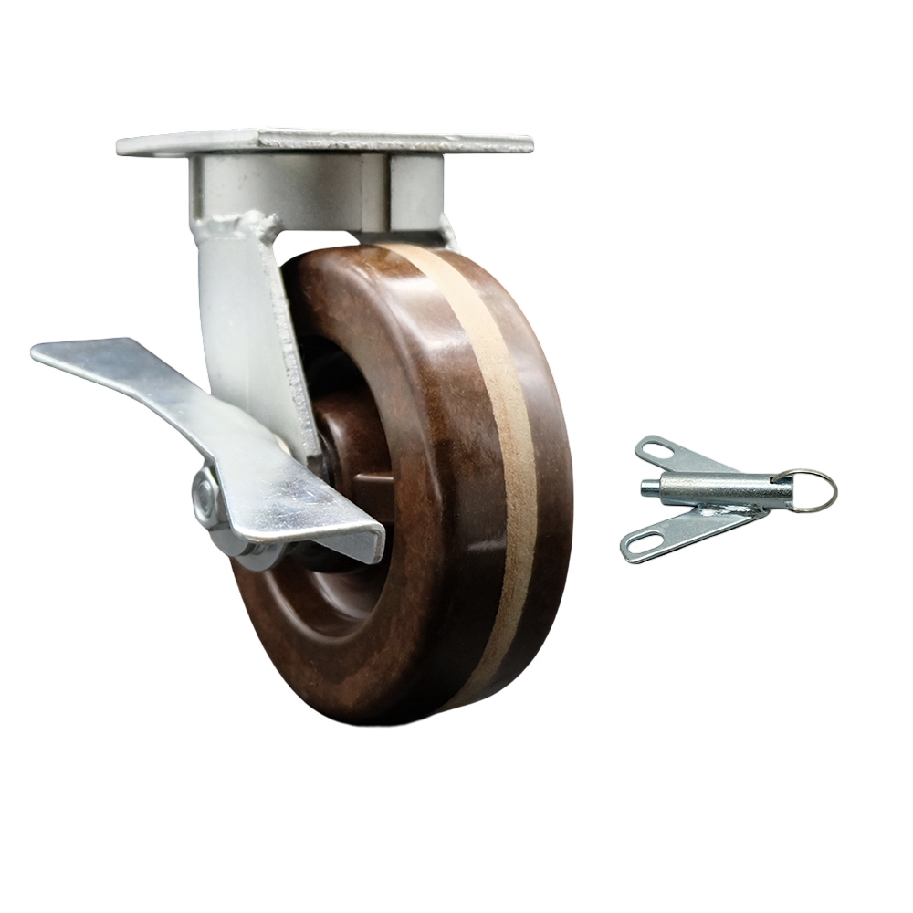Heavy Duty Kingpinless Swivel Top Plate Caster with Side Lock Brake and Bolt on Swivel Lock and 6 Inch High Temperature Glass Filled Nylon Wheel - 1,100 lbs. Capacity/Caster - Service Caster Brand — photo 1