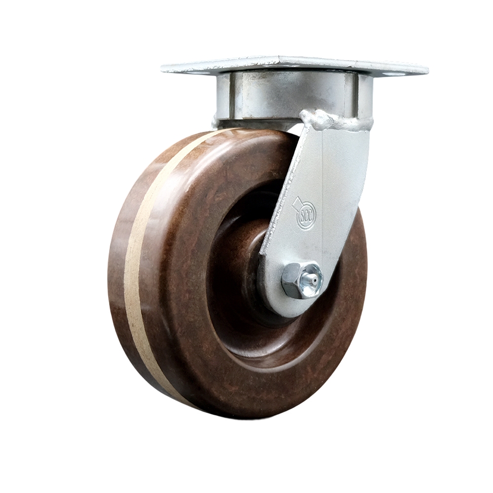 Kingpinless High Temperature Phenolic Swivel Top Plate Caster w/6" x 2" Brown Wheel - 1200 lbs Capacity/Caster - Service Caster Brand — photo 1