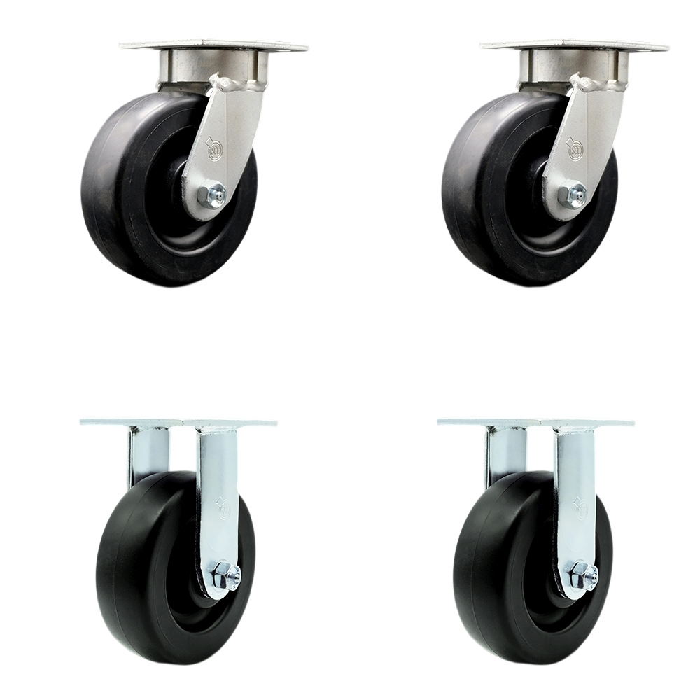 Heavy Duty Kingpinless Swivel Caster Set of 4 with 6 Inch Polyolefin Wheels and Ball Bearings - Includes 2 Swivel and 2 Rigid - 2,800 lbs. Total Capacity - Service Caster Brand — photo 1