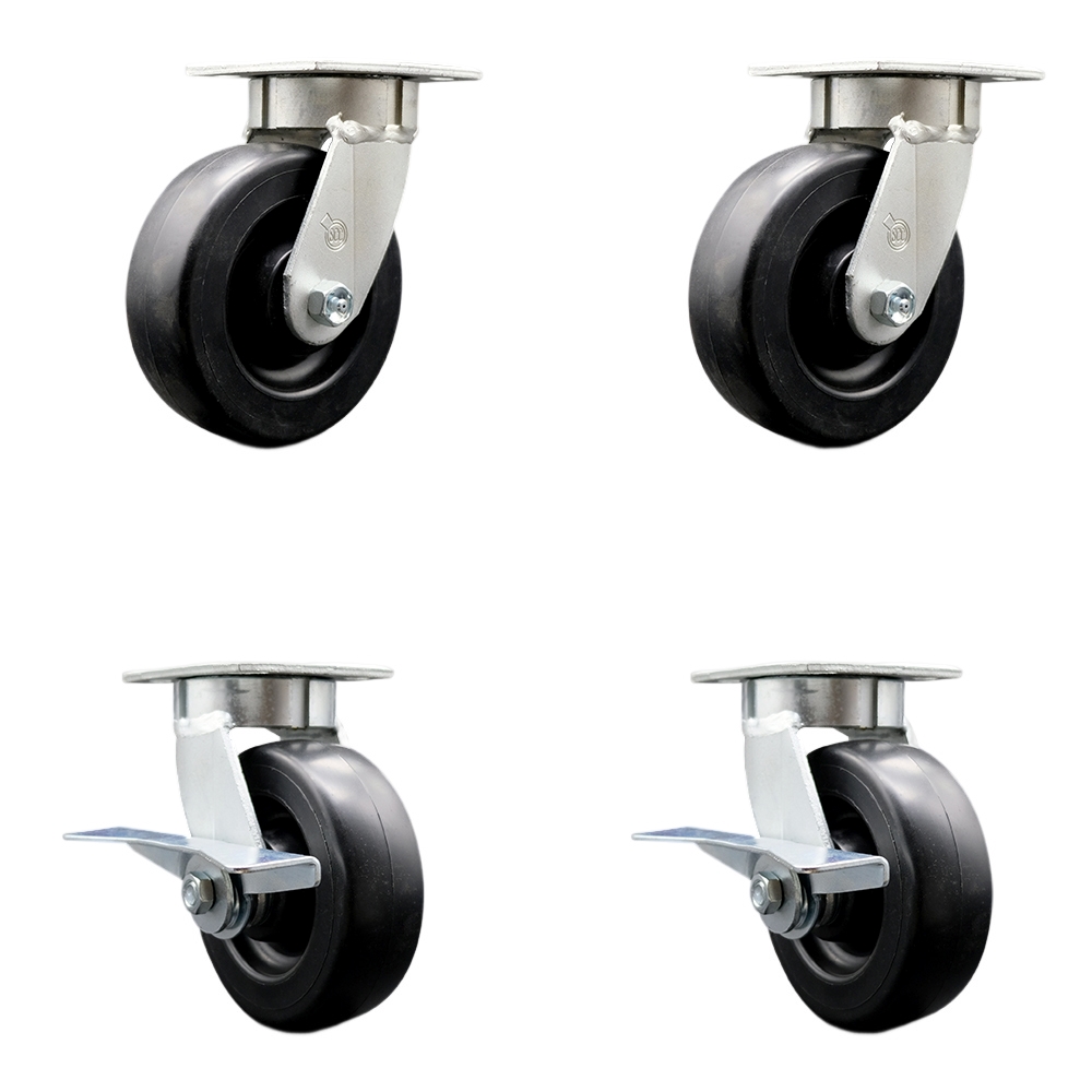 Heavy Duty Kingpinless Swivel Caster Set of 4 with 6 Inch Polyolefin Wheels and Ball Bearings - Includes 2 Swivel with Brakes and 2 Swivel - 2,800 lbs. Total Capacity - Service Caster Brand — photo 1
