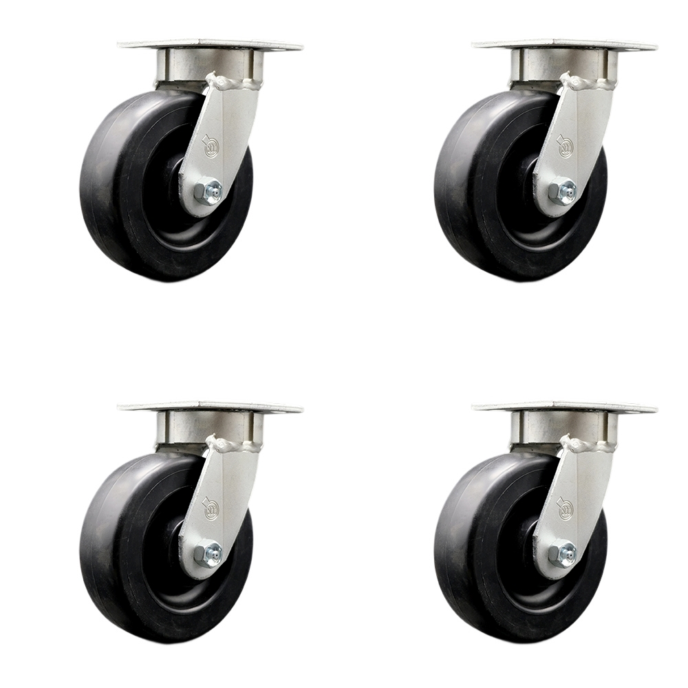 Kingpinless Polyolefin Swivel Top Plate Caster Set of 4 w/6" x 2" Black Wheels - Includes 4 Swivel - 2800 lbs Total Capacity - Service Caster Brand — photo 1