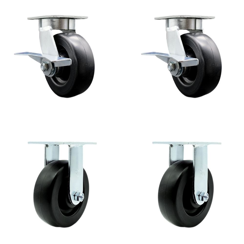 Heavy Duty Kingpinless Swivel Caster Set of 4 with 6 Inch Polyolefin Wheels and Ball Bearings - Includes 2 Swivel with Bolt on Swivel Locks and 2 Rigid - Service Caster Brand — photo 1