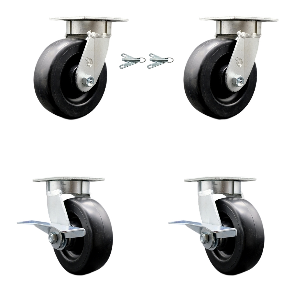 Heavy Duty Kingpinless Swivel Caster Set of 4 with 6 Inch Polyolefin Wheels and Ball Bearings - Includes 2 Swivel with Bolt on Swivel Locks and 2 Swivel with Brakes - Service Caster Brand — photo 1