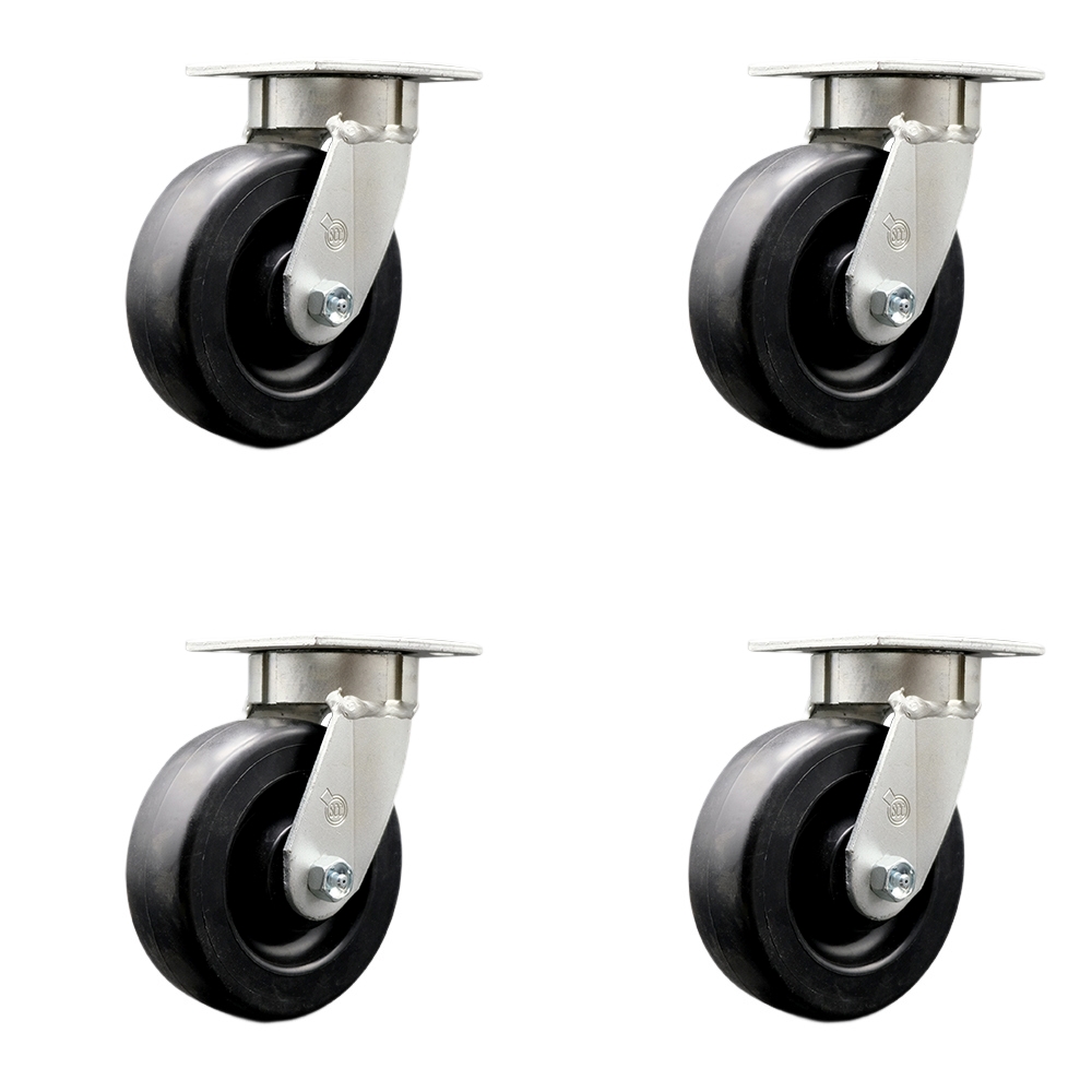 Heavy Duty Kingpinless Swivel Caster Set of 4 with 6 Inch Polyolefin Wheels and Ball Bearings - Includes 4 Swivel with Bolt on Swivel Locks - 2,800lbs. Total Capacity - Service Caster Brand — photo 1