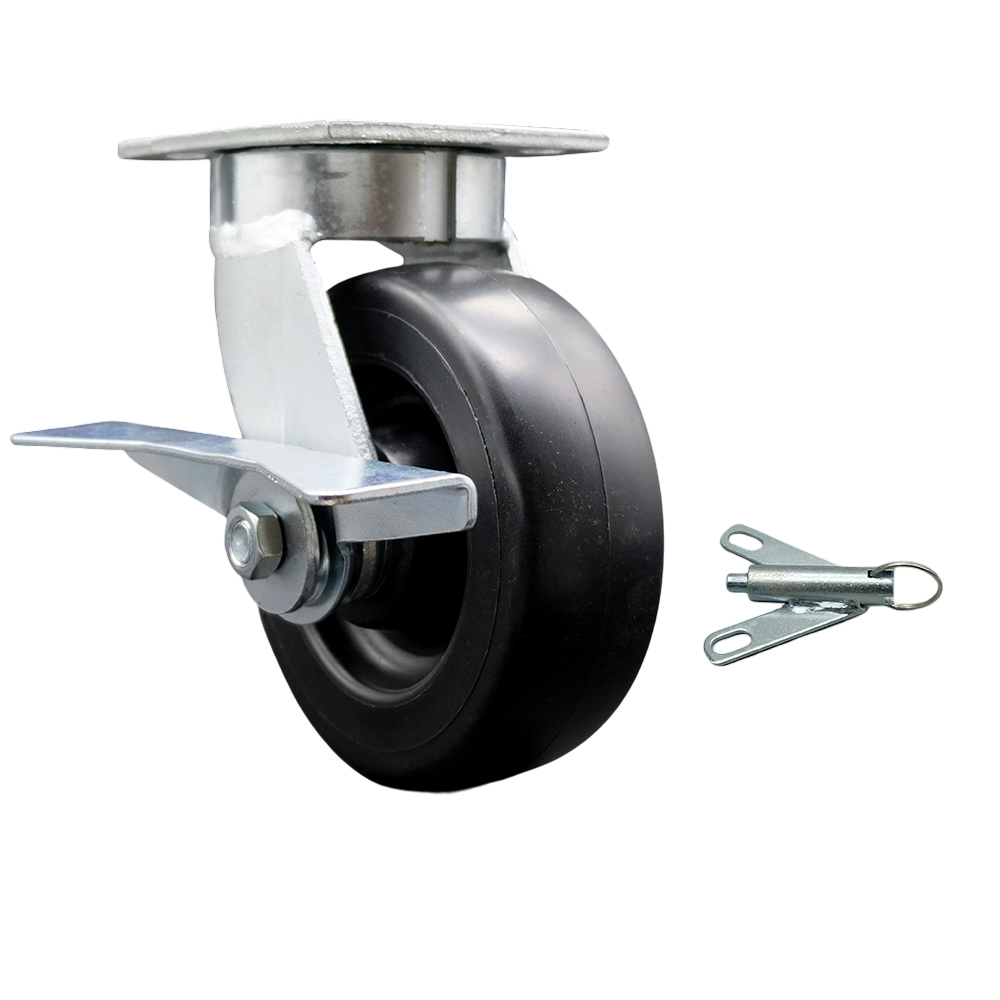 Kingpinless Polyolefin Swivel Top Plate Caster w/6" x 2" Black Wheel & Side Lck Brake and Bolt on Swivel Lock - 700 lbs Capacity/Caster - Service Caster Brand — photo 1