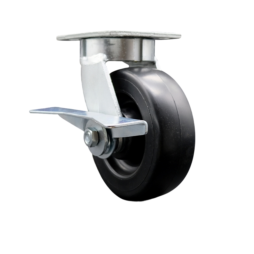 Kingpinless Polyolefin Swivel Top Plate Caster w/6" x 2" Black Wheel & Side Lck Brake - 700 lbs Capacity/Caster - Service Caster Brand — photo 1