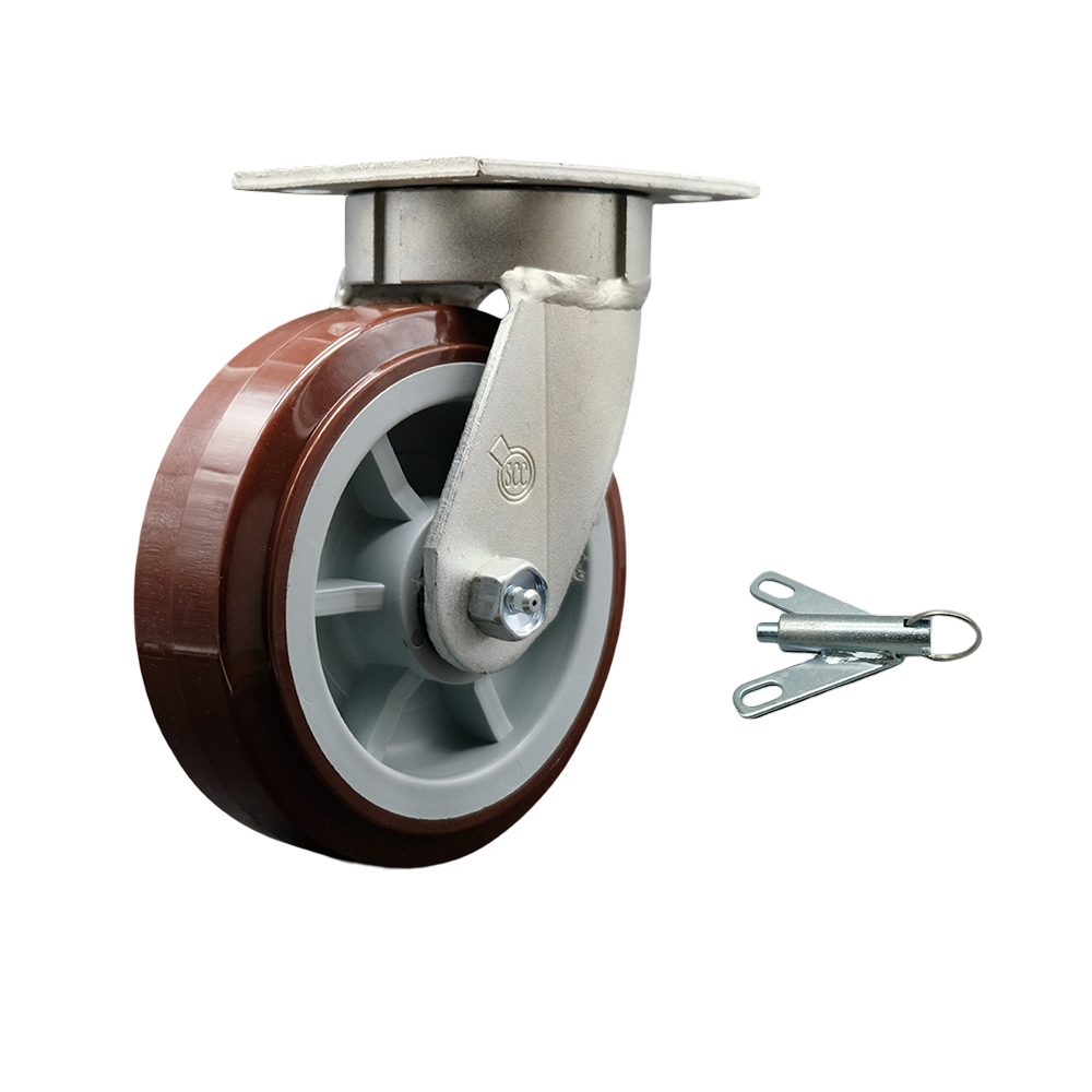 Kingpinless Polyurethane on Polyolefin Swivel Top Plate Caster w/6" x 2" Maroon Wheel & Bolt on Swivel Lock - 900 lbs Capacity/Caster - Service Caster Brand — photo 1