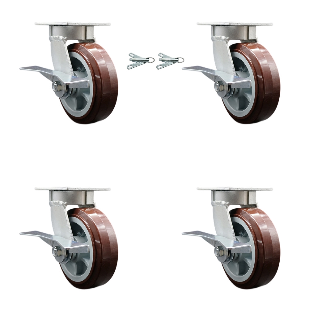 Heavy Duty Kingpinless Swivel Caster Set of 4 with 6 Inch Polyurethane Wheels and Ball Bearings - Includes 2 Swivel with Brakes and Bolt on Swivel Locks and 2 Swivel with Brakes - Service Caster Brand — photo 1