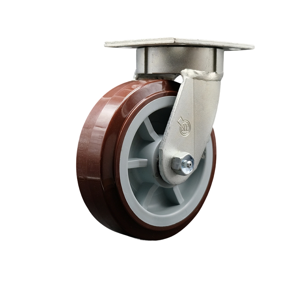 Kingpinless Polyurethane on Polyolefin Swivel Top Plate Caster w/6" x 2" Maroon Wheel - 900 lbs Capacity/Caster - Service Caster Brand — photo 1