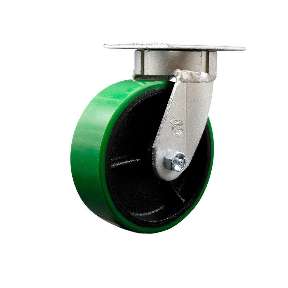 Kingpinless Polyurethane on Cast Iron Swivel Top Plate Caster w/6" x 2" Green Wheel - 1200 lbs Capacity/Caster - Service Caster Brand — photo 1