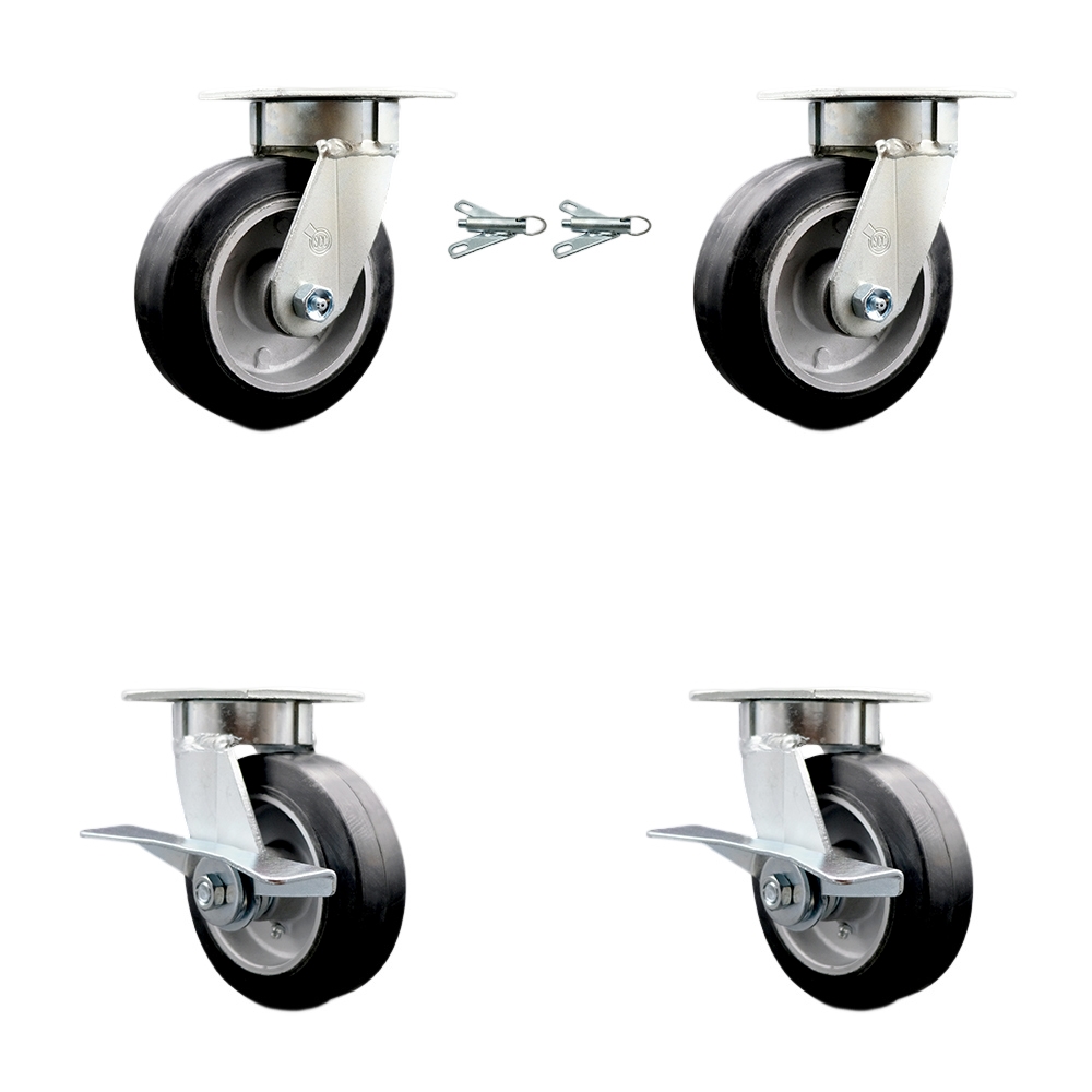 Heavy Duty Kingpinless Swivel Caster Set of 4 with 6 Inch Rubber on Aluminum Wheels and Ball Bearings - Includes 2 Swivel with Bolt on Swivel Locks and 2 Swivel with Brakes - Service Caster Brand — photo 1