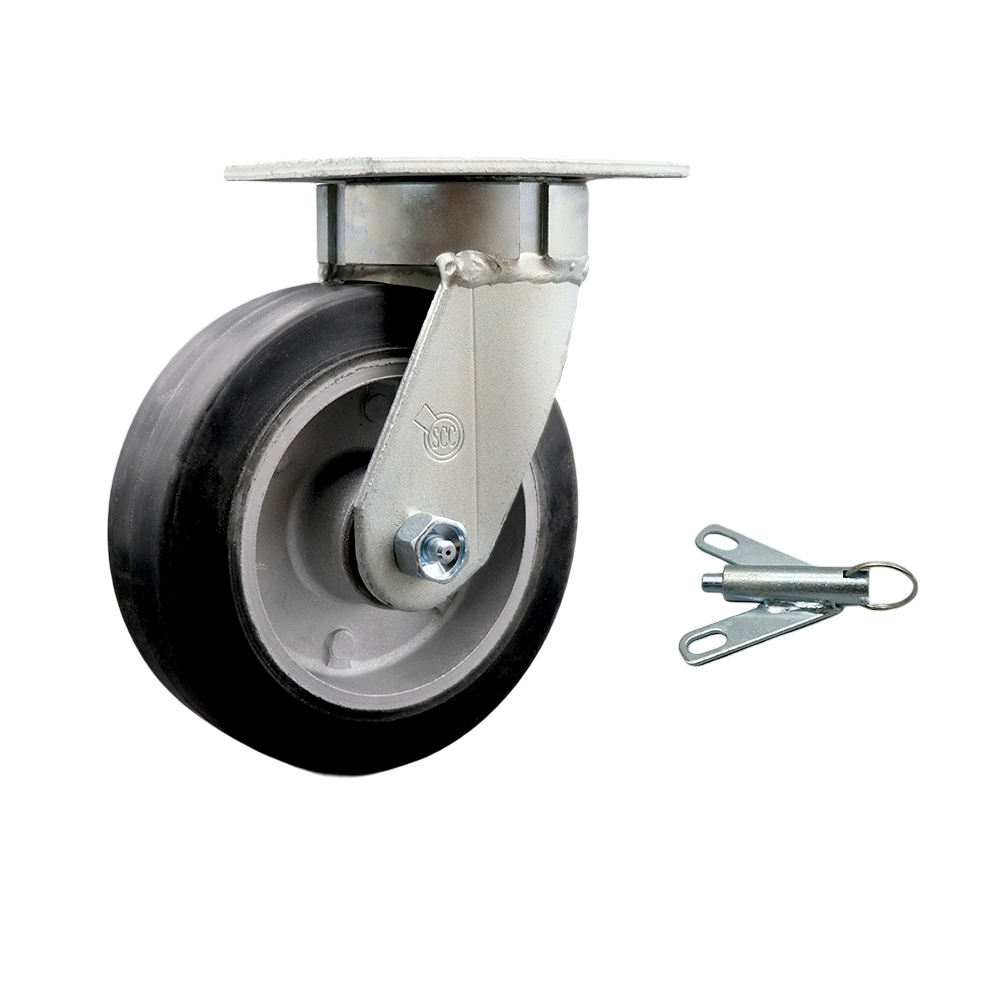 Kingpinless Rubber on Aluminum Swivel Top Plate Caster w/6" x 2" Black Wheel & Bolt on Swivel Lock - 550 lbs Capacity/Caster - Service Caster Brand — photo 1