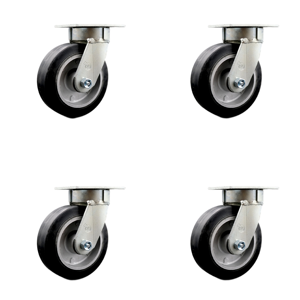 Heavy Duty Kingpinless Swivel Caster Set of 4 with 6 Inch Rubber on Aluminum Wheels and Ball Bearings -Includes 4 Swivel with Bolt on Swivel Locks - 2,200lbs. Total Capacity - Service Caster Brand — photo 1