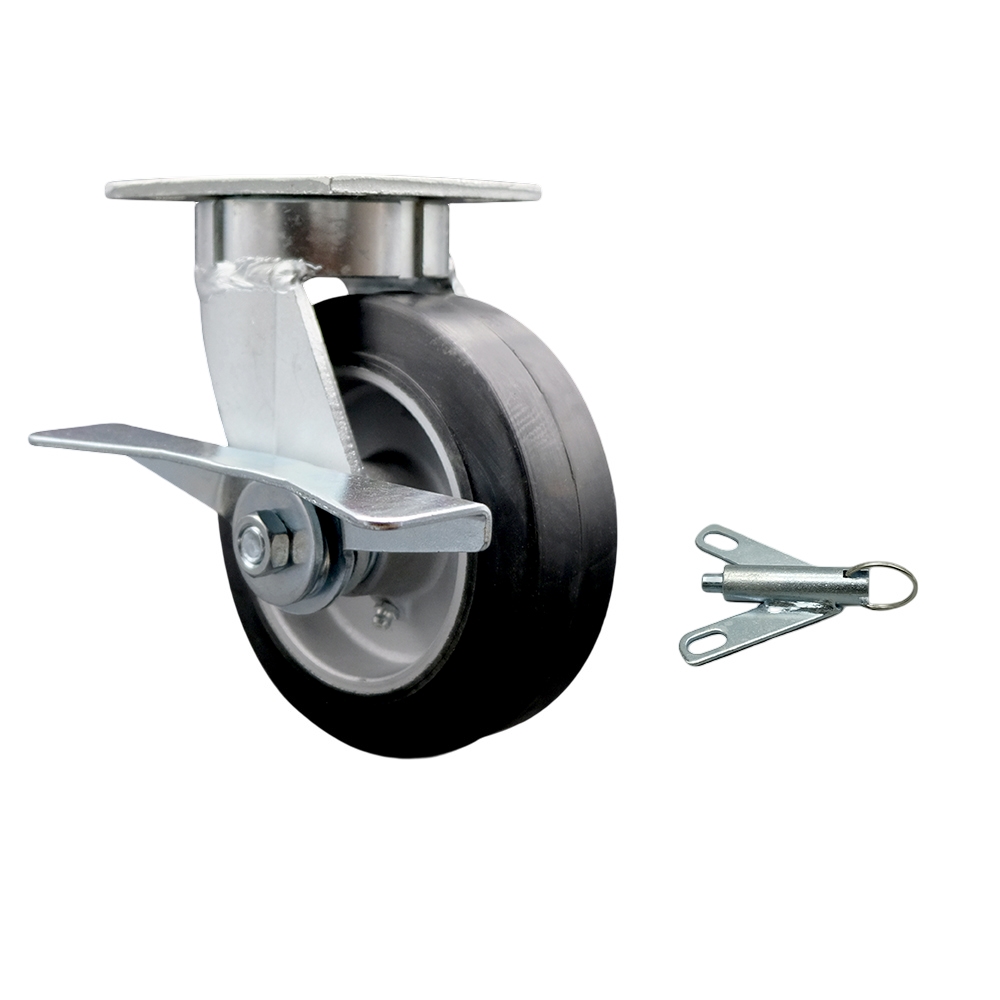 Heavy Duty Kingpinless Swivel Top Plate Caster with Side Lock Brake and Bolt on Swivel Lock and 6 Inch Rubber on Aluminum Wheel with Ball Bearings - 550 lbs. Capacity/Caster - Service Caster Brand — photo 1
