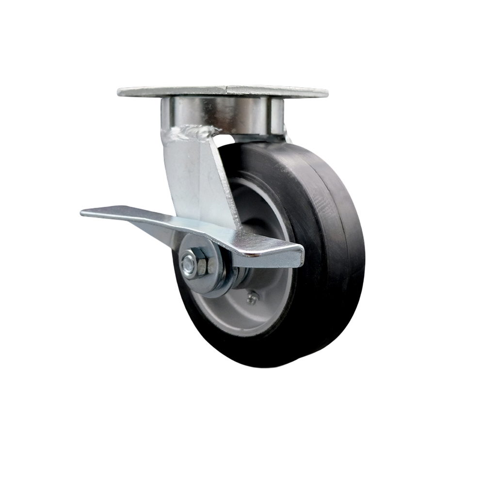 Heavy Duty Kingpinless Swivel Top Plate Caster with Side Lock Brake and 6 Inch Rubber on Aluminum Wheel with Ball Bearings - 550 lbs. Capacity/Caster - Service Caster Brand — photo 1