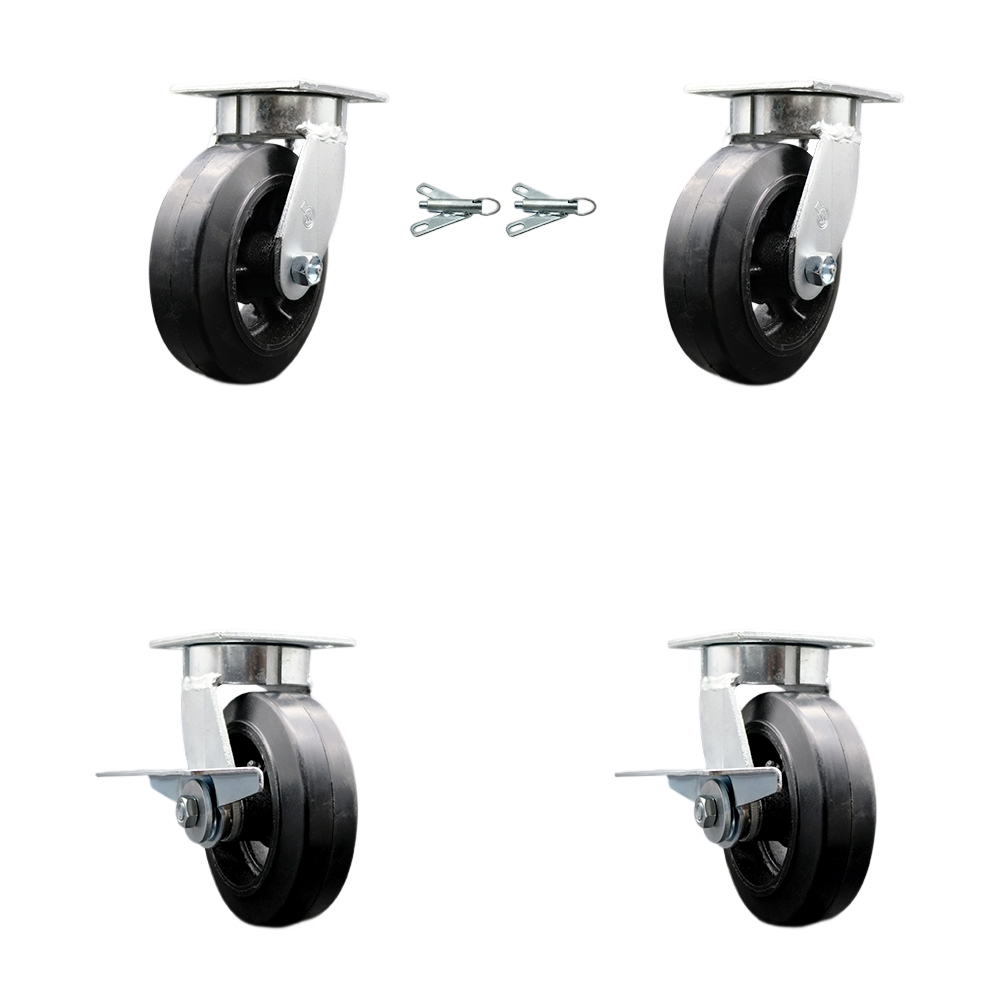 Heavy Duty Kingpinless Swivel Caster Set of 4 with 6 Inch Rubber on Cast Iron Wheels and Ball Bearings - Includes 2 Swivel with Bolt on Swivel Locks and 2 Swivel with Brakes - Service Caster Brand — photo 1