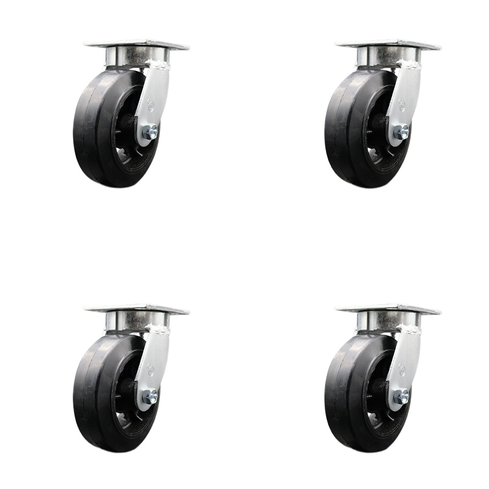 Heavy Duty Kingpinless Swivel Caster Set of 4 with 6 Inch Rubber on Cast Iron Wheels and Ball Bearings -Includes 4 Swivel with Bolt on Swivel Locks - 1,800lbs. Total Capacity - Service Caster Brand — photo 1