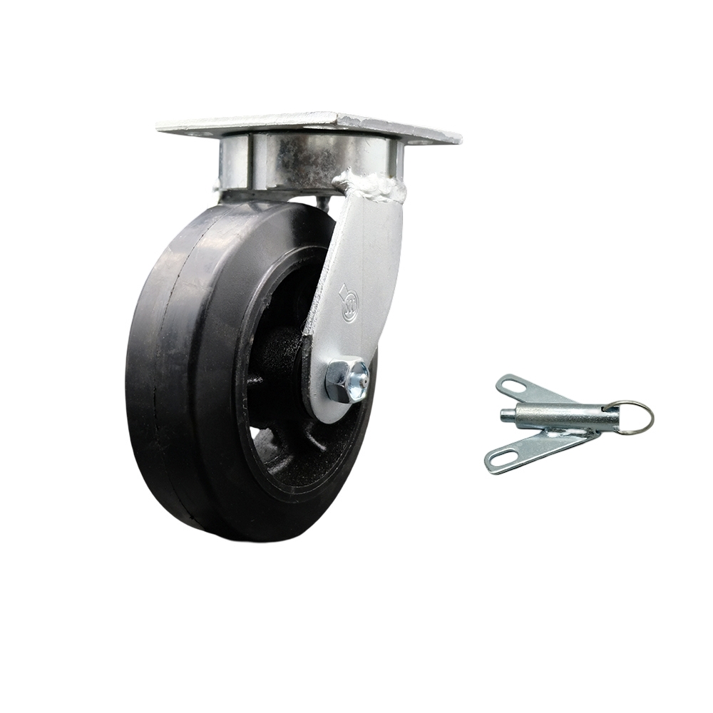 Heavy Duty Kingpinless Swivel Top Plate Caster with Bolt on Swivel Lock and 6 Inch Rubber on Cast Iron Wheel with Ball Bearings - 450 lbs. Capacity/Caster - Service Caster Brand — photo 1
