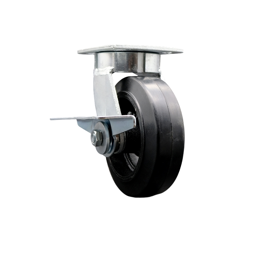 Heavy Duty Kingpinless Swivel Top Plate Caster with Side Lock Brake and 6 Inch Rubber on Cast Iron Wheel with Ball Bearings - 450 lbs. Capacity/Caster - Service Caster Brand — photo 1