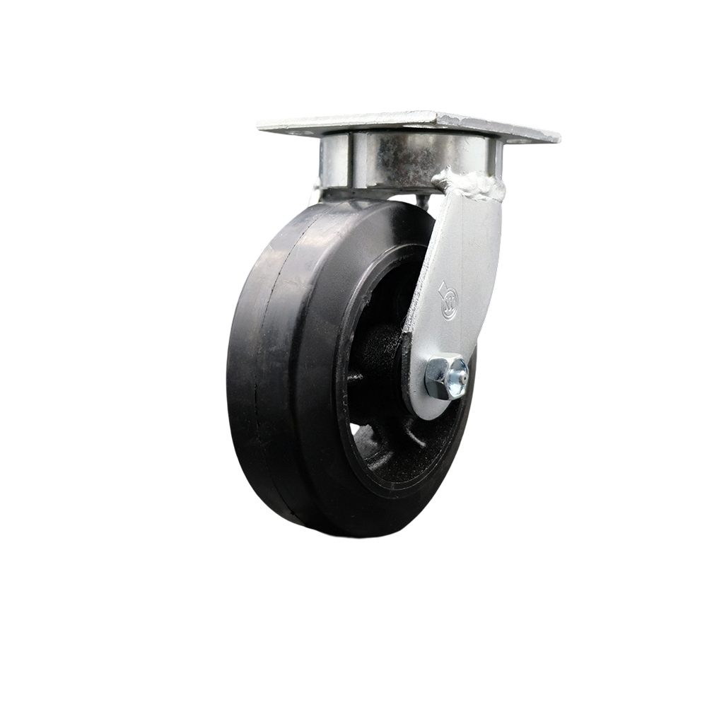 Kingpinless Rubber on Cast Iron Swivel Top Plate Caster w/6" x 2" Black Wheel - 450 lbs Capacity/Caster - Service Caster Brand — photo 1